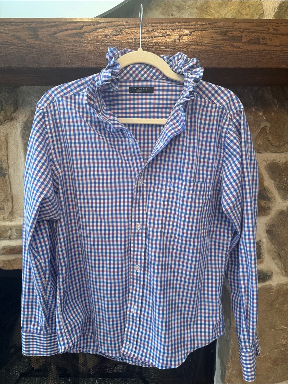 Upcycled Tailorbyrd Men's Blue & Pink Gingham Button-Down Shirt